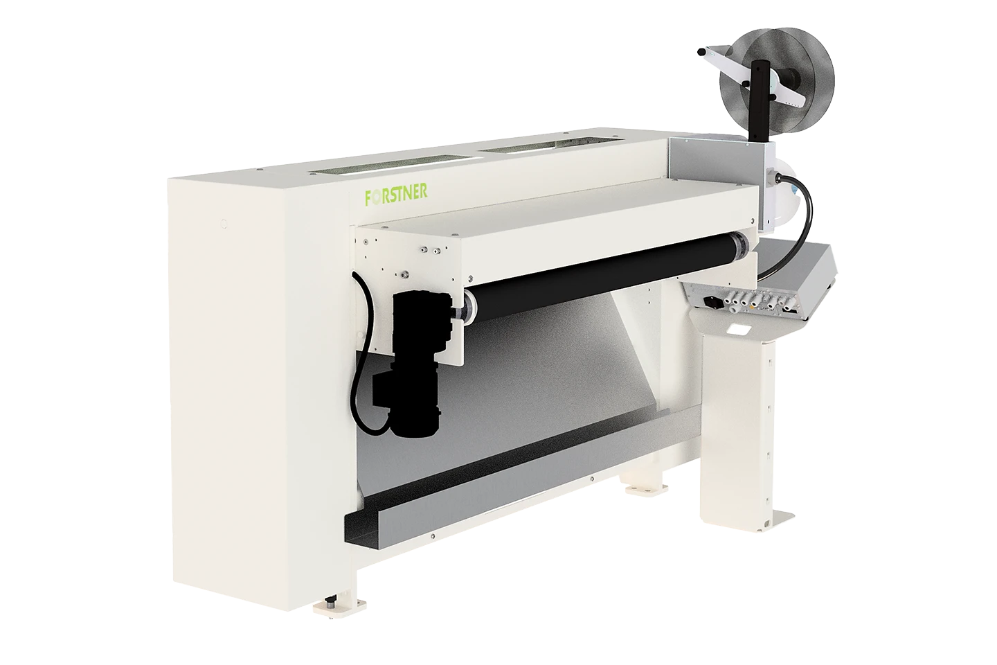 klippsträcka nuslit utrustad med etikettskrivare print mot vit bakgrund