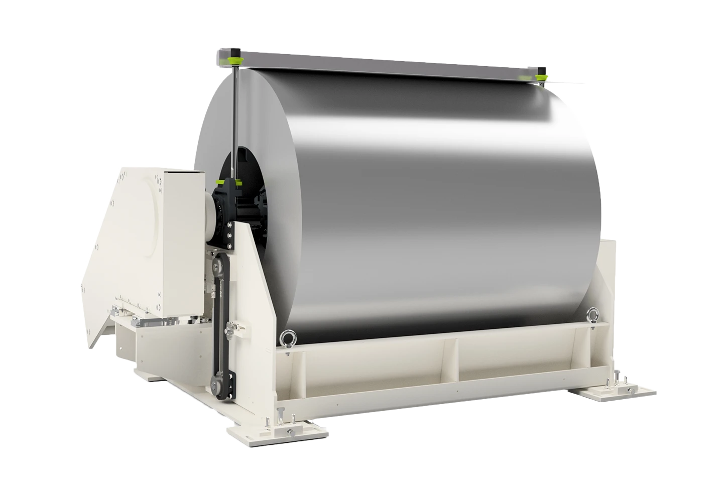 haspel för plåtcoils i en coilfarm mot vit bakgrund